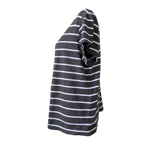 charcoal and gray striped ladies short sleeve casual top round neck XXL - Picture 2 of 7